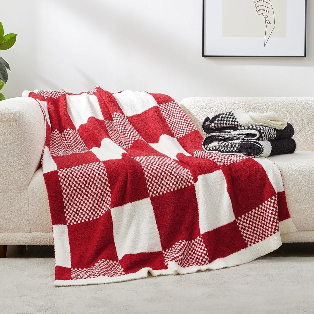 Checkered Blanket, Red Throw Blanket for Couch Buffalo Plaid Microfiber Fluffy W - Picture 4 of 7